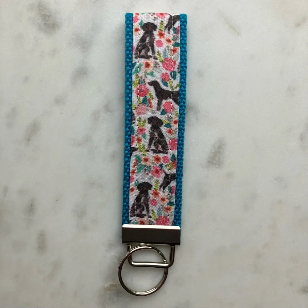 TURQUOISE German Shorthaired Pointer GSP Dog Floral Key Fob Wristlet Keychain